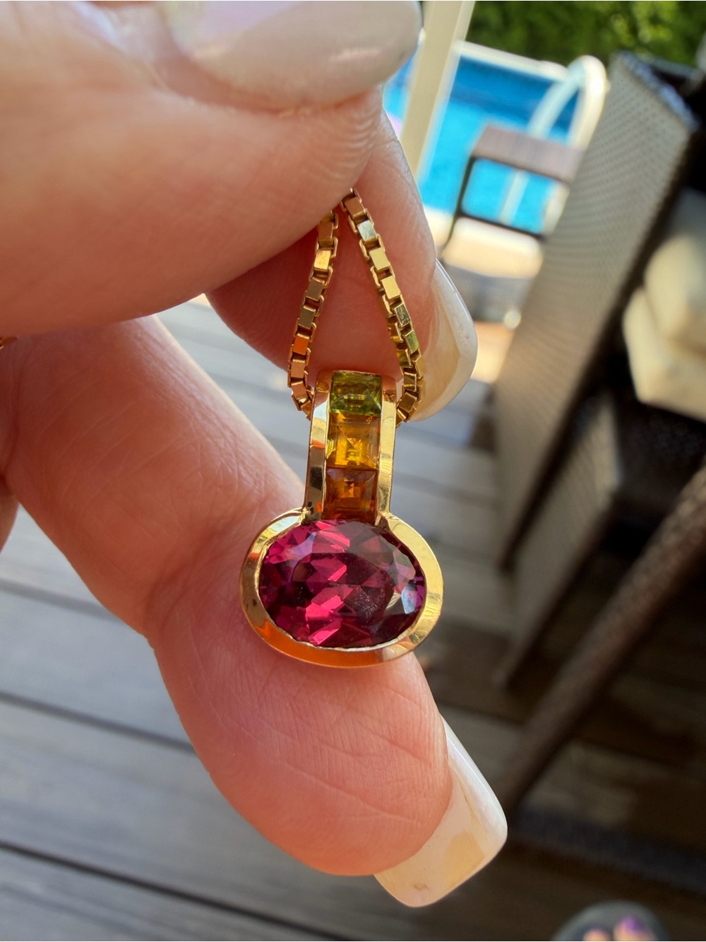 Vintage CID 14K Gold Rhodolite Garnet Citrine & Peridot Pendant – 3.68g